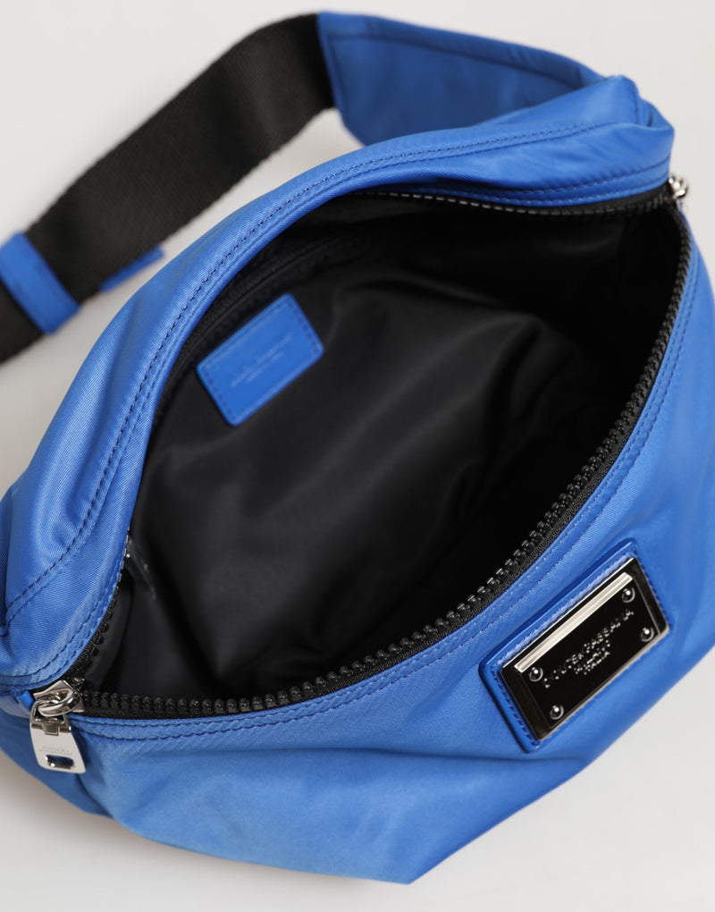 Pochete masculina de náilon azul com placa do logotipo da Dolce & Gabbana