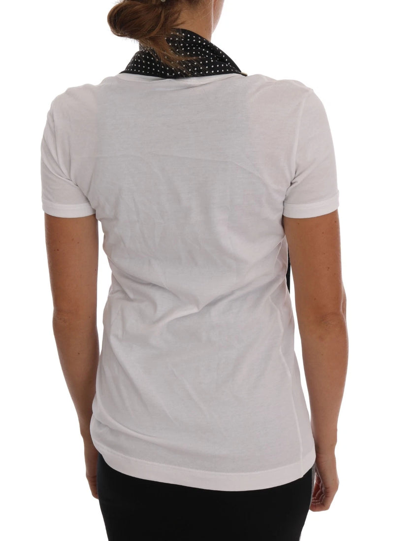 Camiseta branca de algodão com lenço de seda preto da Dolce & Gabbana