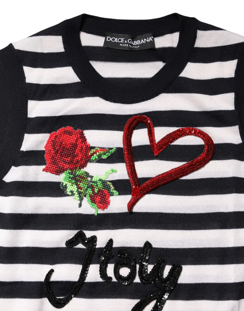 Top smanicato in cashmere e seta bianco e nero di Dolce & Gabbana