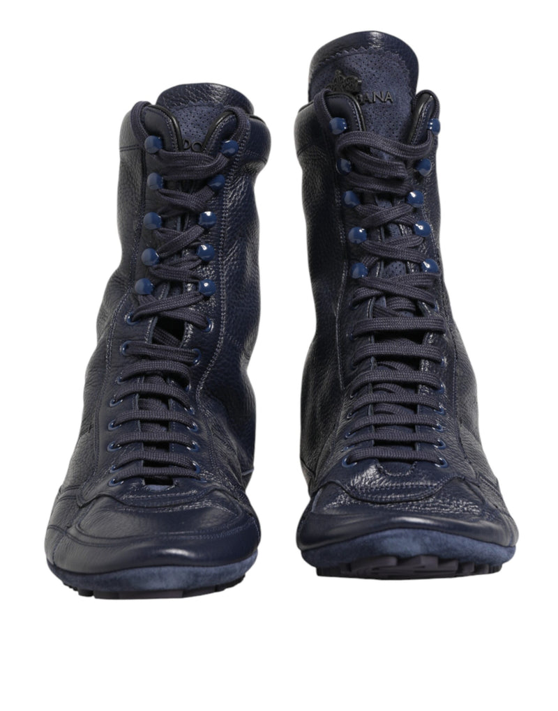 Botas de cano médio de couro de cervo azul-escuro Dolce & Gabbana