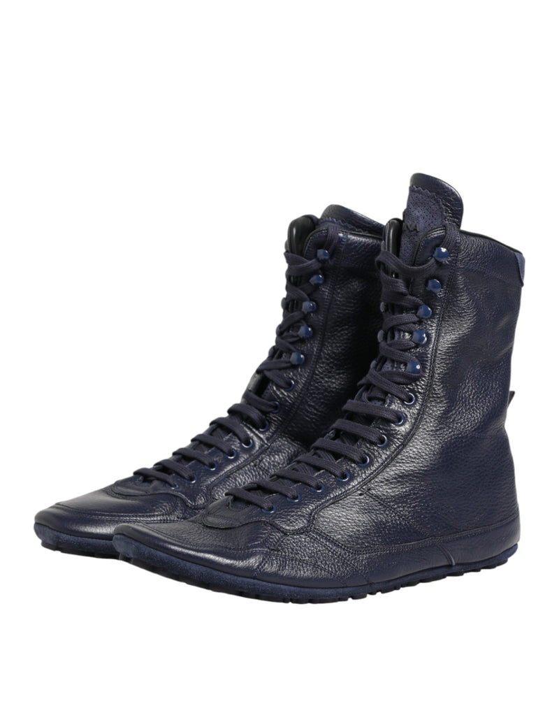Botas de cano médio de couro de cervo azul-escuro Dolce & Gabbana