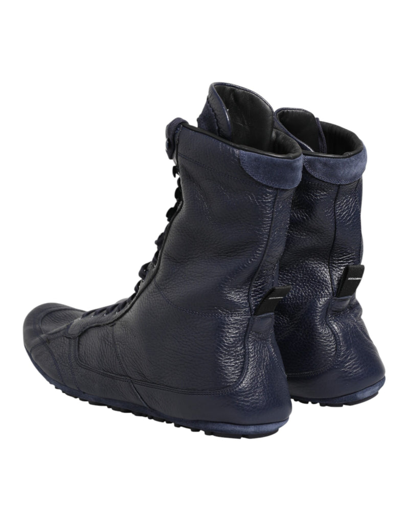 Botas de cano médio de couro de cervo azul-escuro Dolce & Gabbana