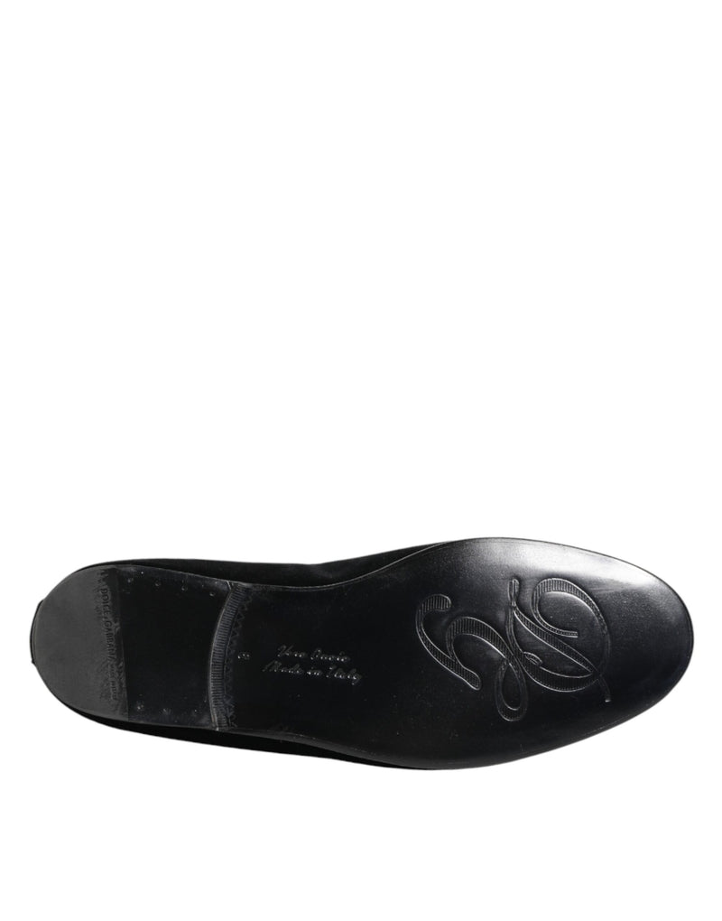 Mocassins pour homme Dolce & Gabbana en velours noir avec couronne dorée