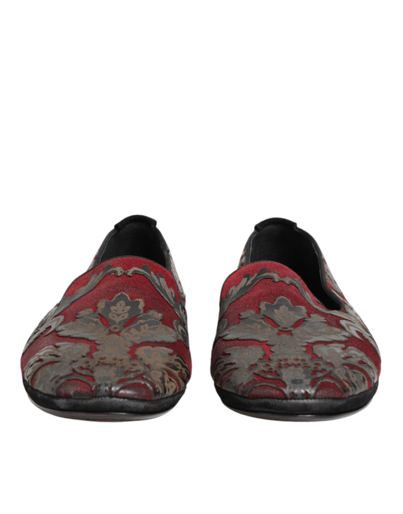 Mocassini slip-on in pelle jacquard bordeaux di Dolce & Gabbana