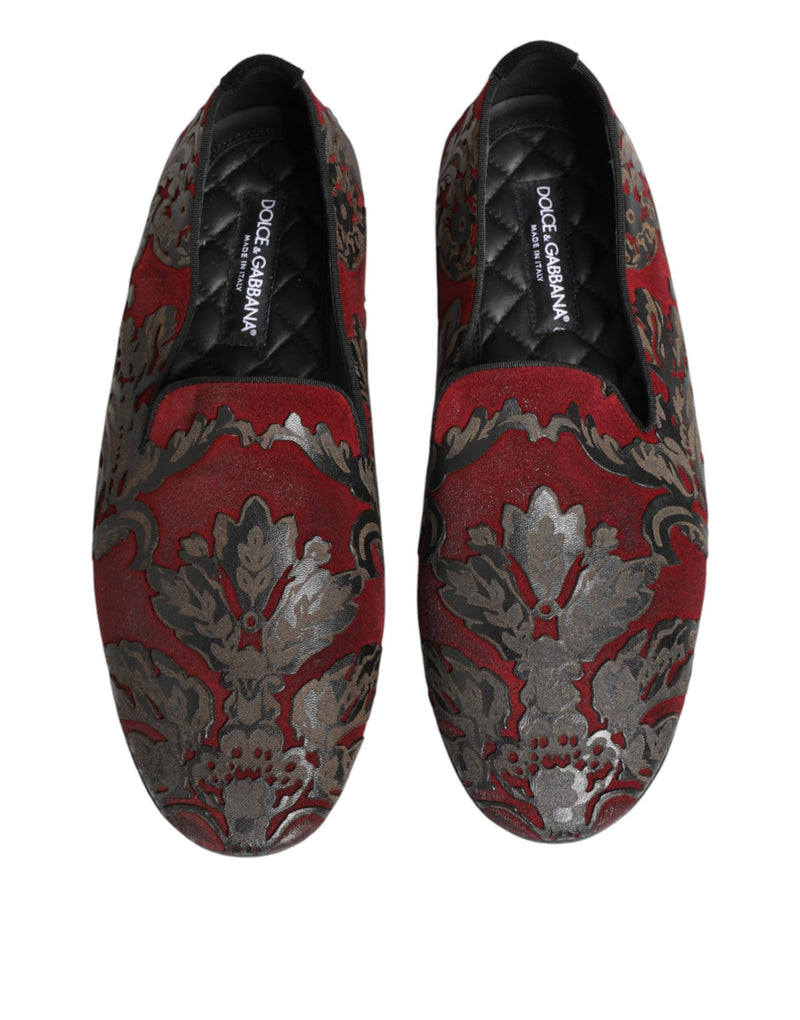 Mocassini slip-on in pelle jacquard bordeaux di Dolce & Gabbana