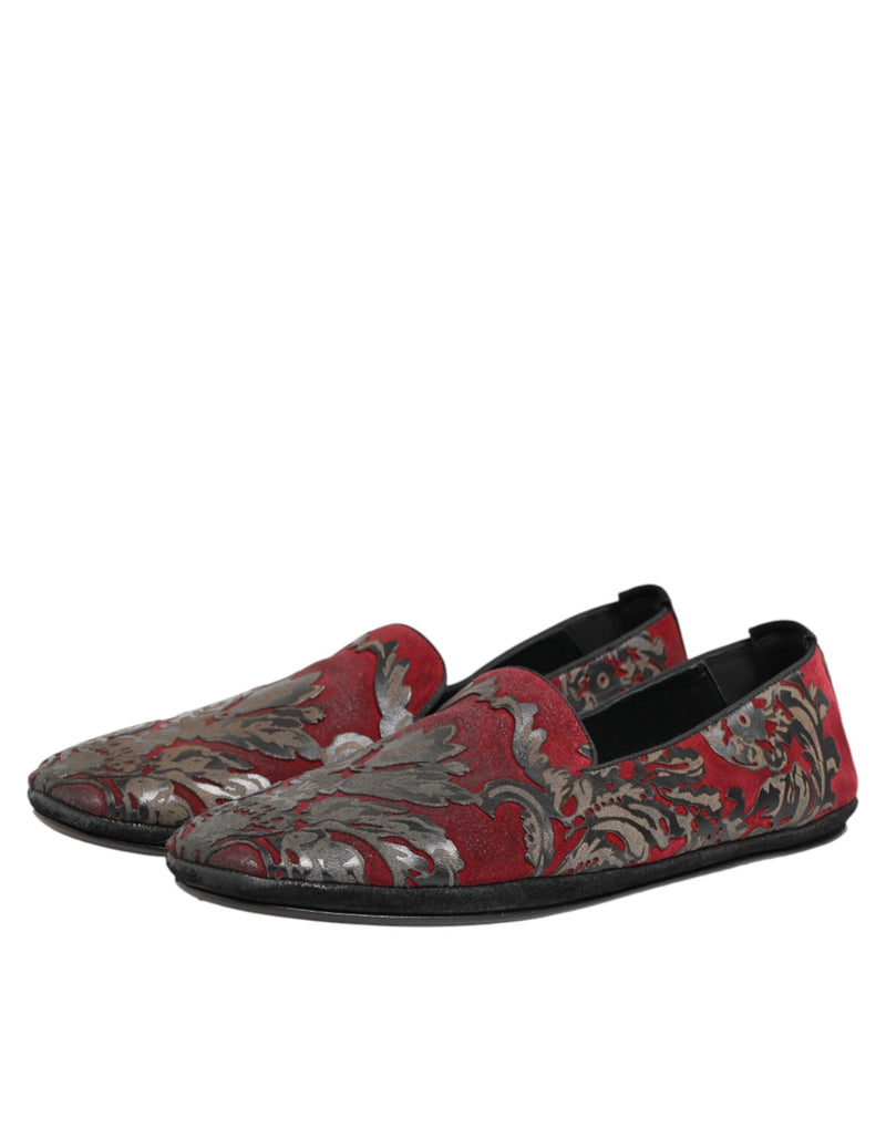 Mocassini slip-on in pelle jacquard bordeaux di Dolce & Gabbana