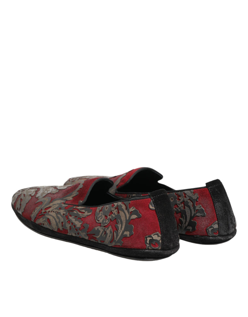 Mocassini slip-on in pelle jacquard bordeaux di Dolce & Gabbana