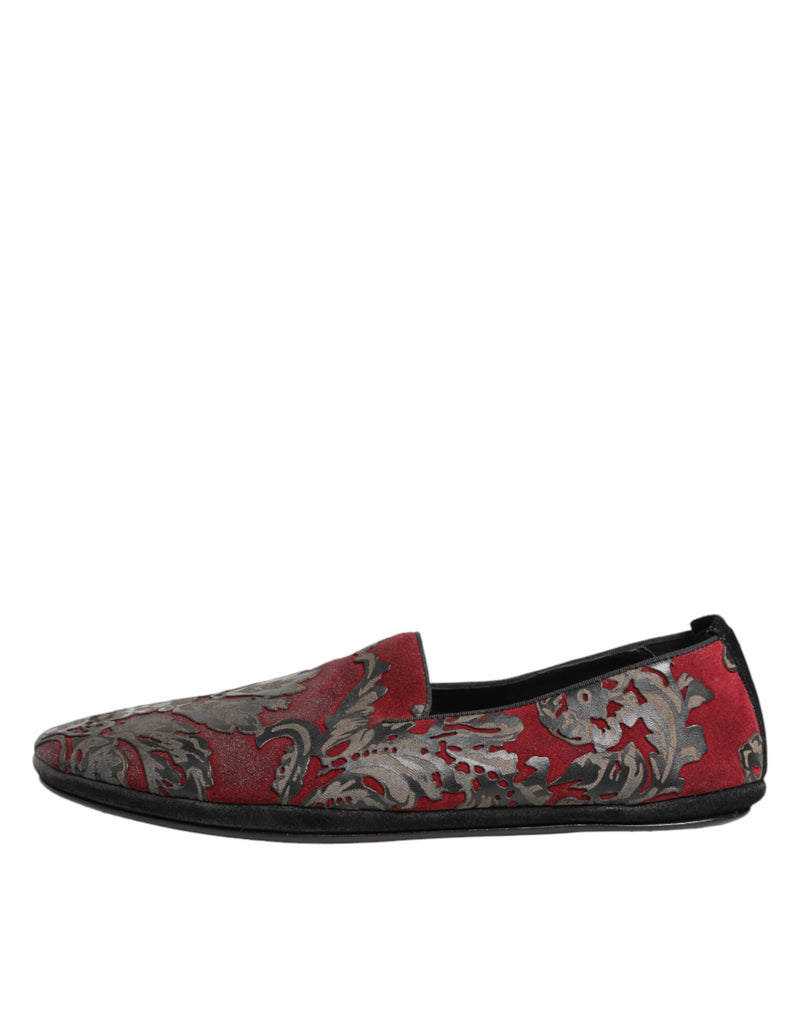 Mocassini slip-on in pelle jacquard bordeaux di Dolce & Gabbana