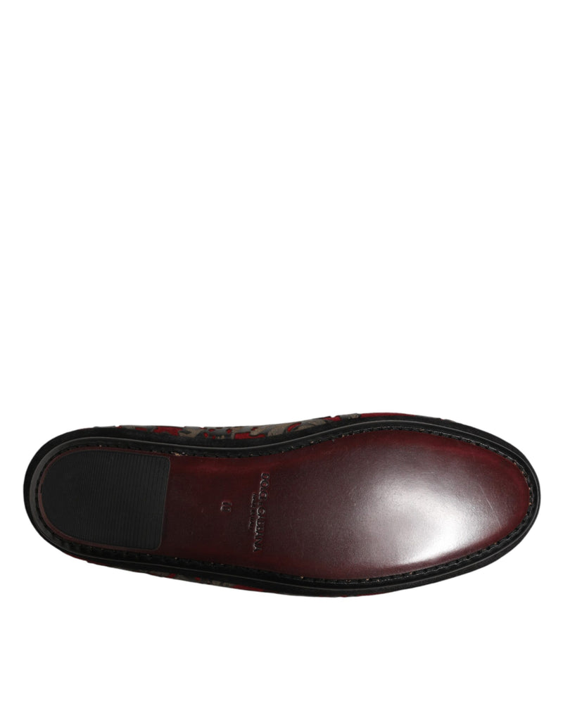 Mocassini slip-on in pelle jacquard bordeaux di Dolce & Gabbana
