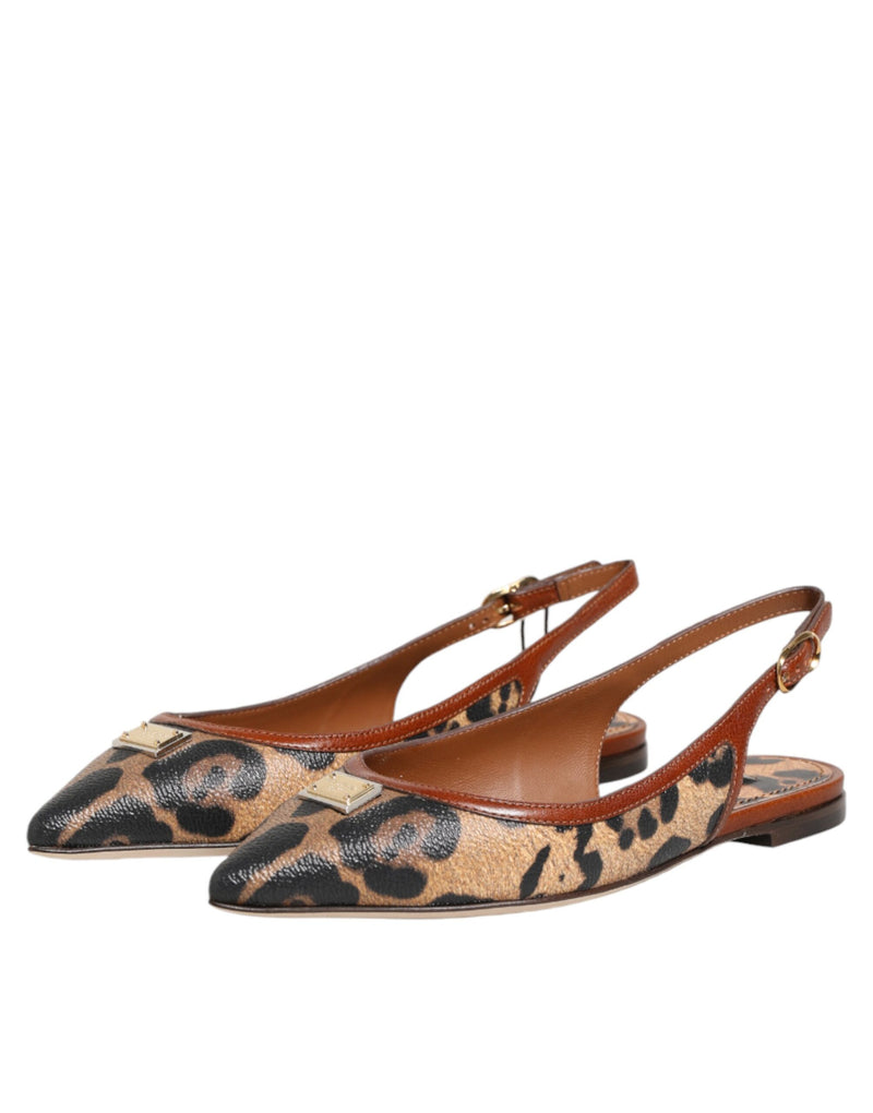 Sandali bassi Dolce & Gabbana marroni con stampa leopardata e cinturino posteriore