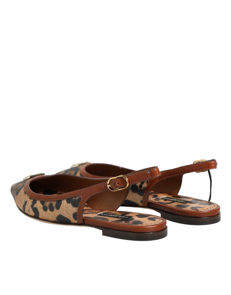 Sandali bassi Dolce & Gabbana marroni con stampa leopardata e cinturino posteriore