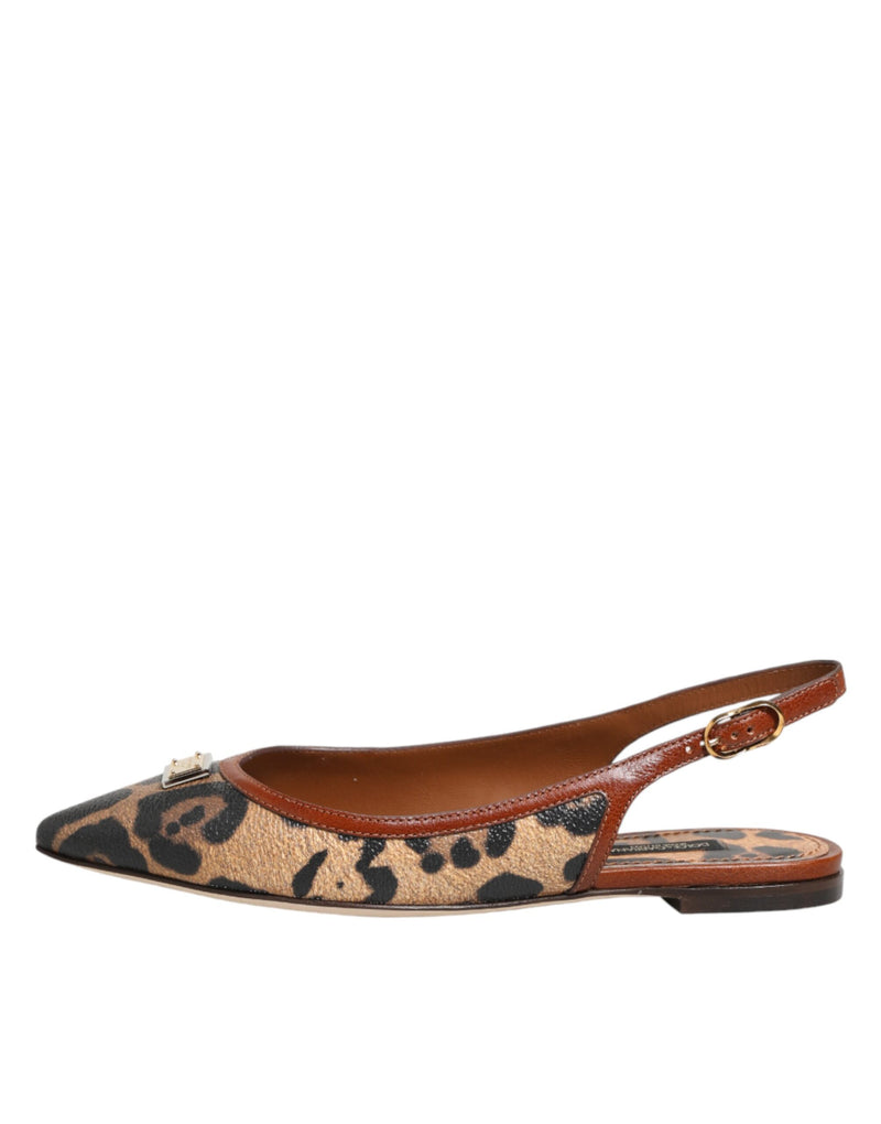 Sandali bassi Dolce & Gabbana marroni con stampa leopardata e cinturino posteriore