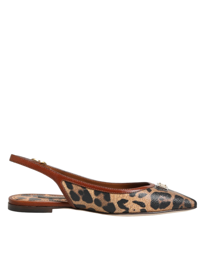 Sandali bassi Dolce & Gabbana marroni con stampa leopardata e cinturino posteriore