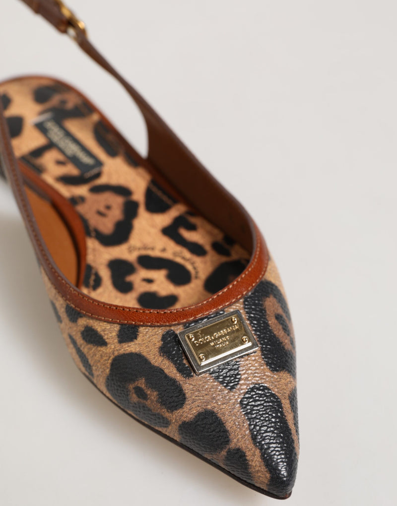 Sandali bassi Dolce & Gabbana marroni con stampa leopardata e cinturino posteriore