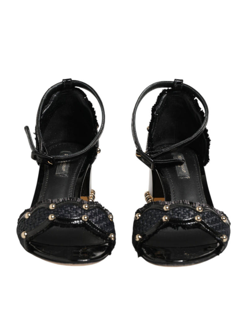 Sandali Dolce & Gabbana neri borchiati con cinturino alla caviglia