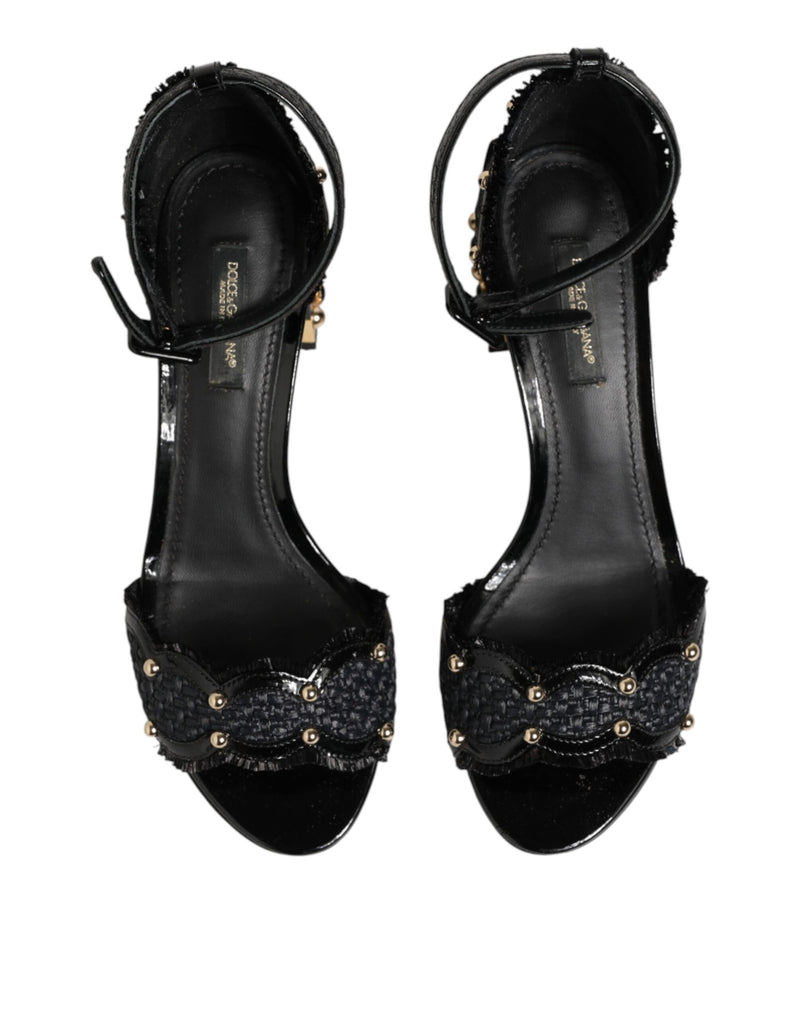 Sandali Dolce & Gabbana neri borchiati con cinturino alla caviglia