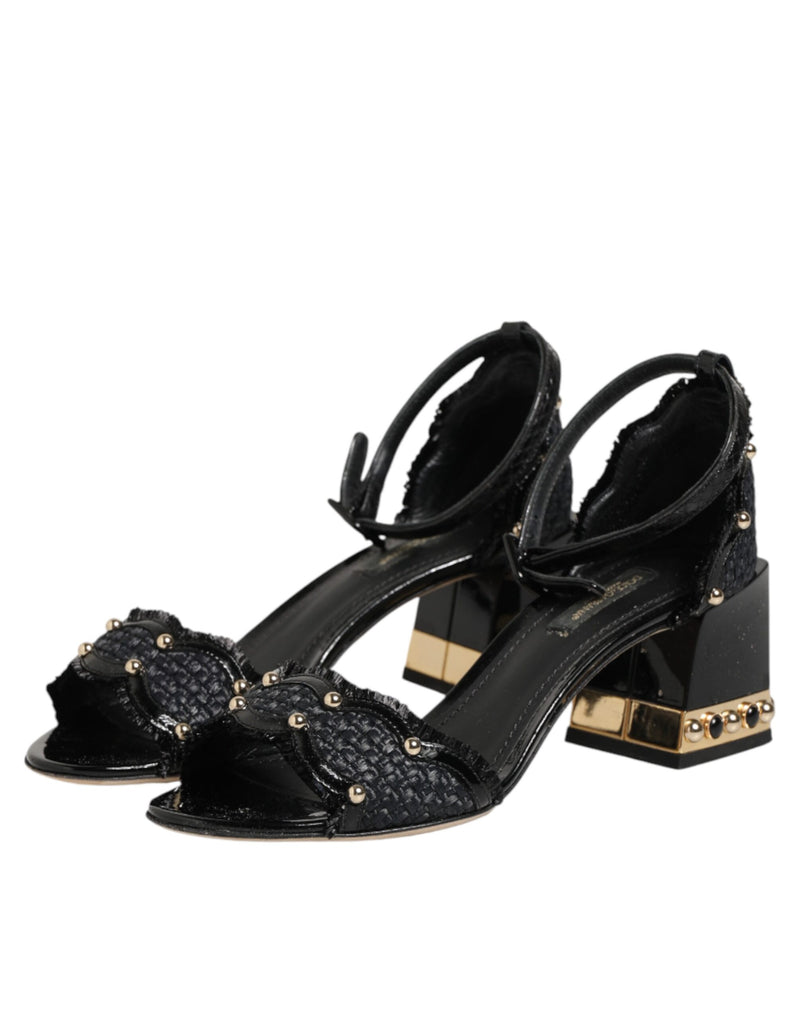 Sandali Dolce & Gabbana neri borchiati con cinturino alla caviglia