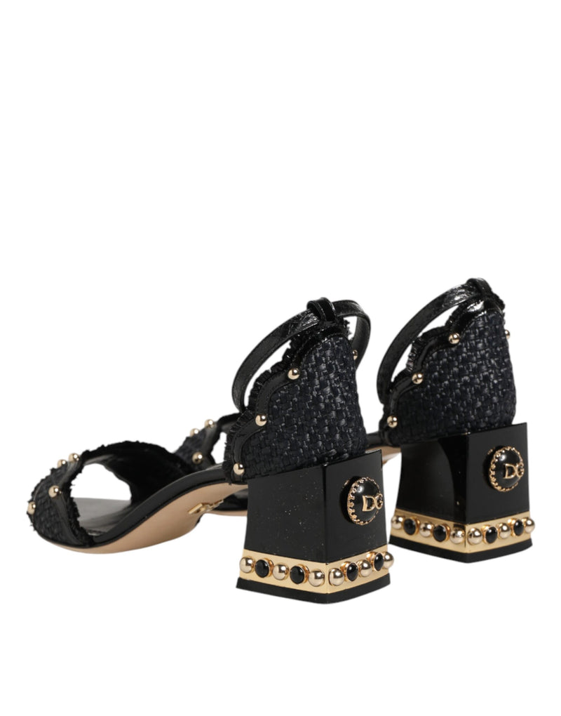Sandali Dolce & Gabbana neri borchiati con cinturino alla caviglia