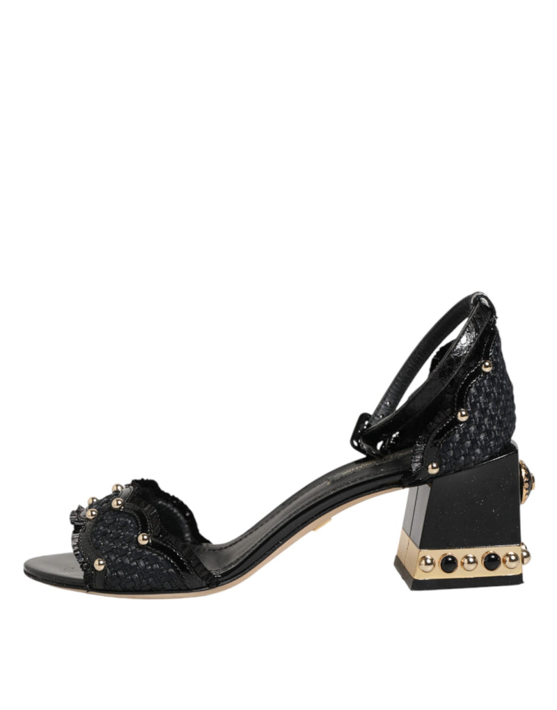 Sandali Dolce & Gabbana neri borchiati con cinturino alla caviglia