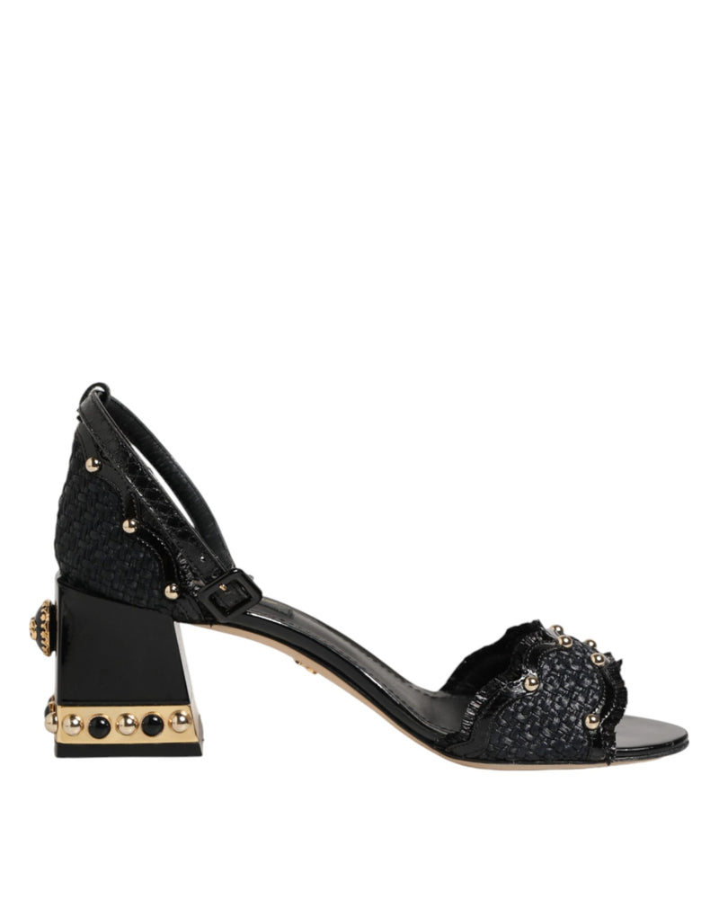 Sandali Dolce & Gabbana neri borchiati con cinturino alla caviglia