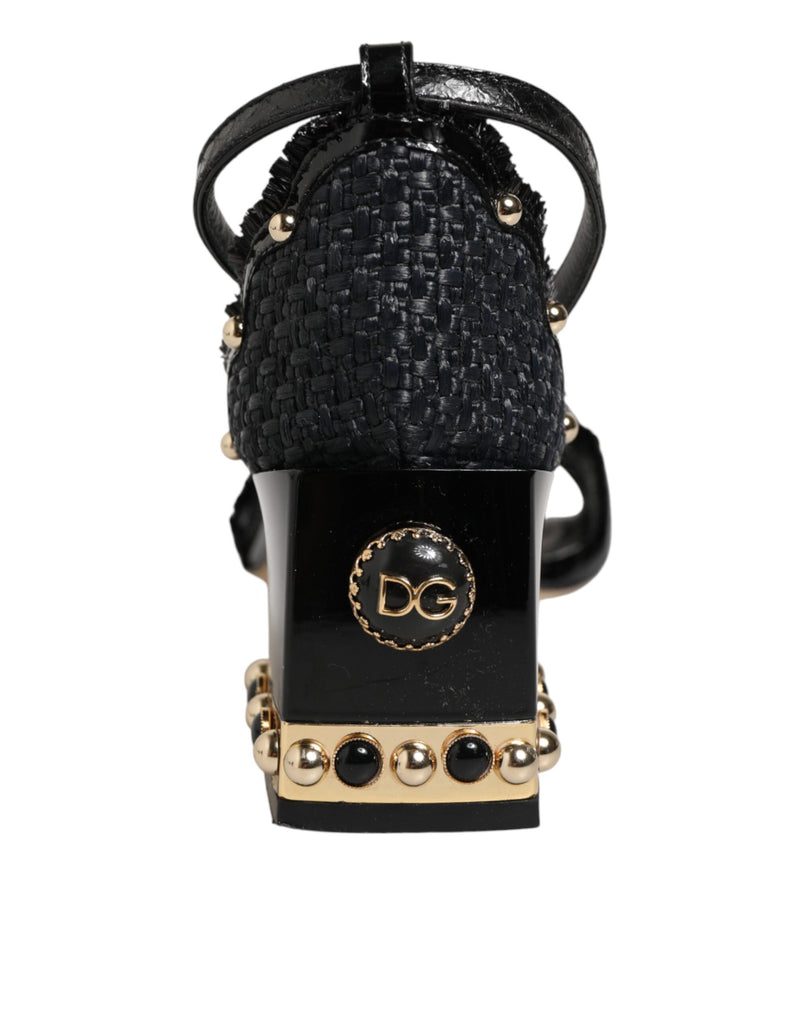 Sandali Dolce & Gabbana neri borchiati con cinturino alla caviglia