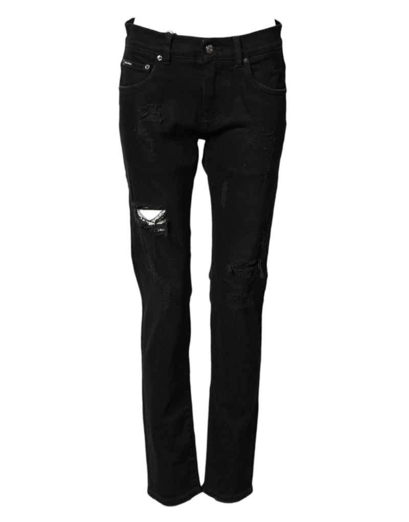 Vaqueros pitillo de algodón negro desgastado de Dolce & Gabbana para hombre