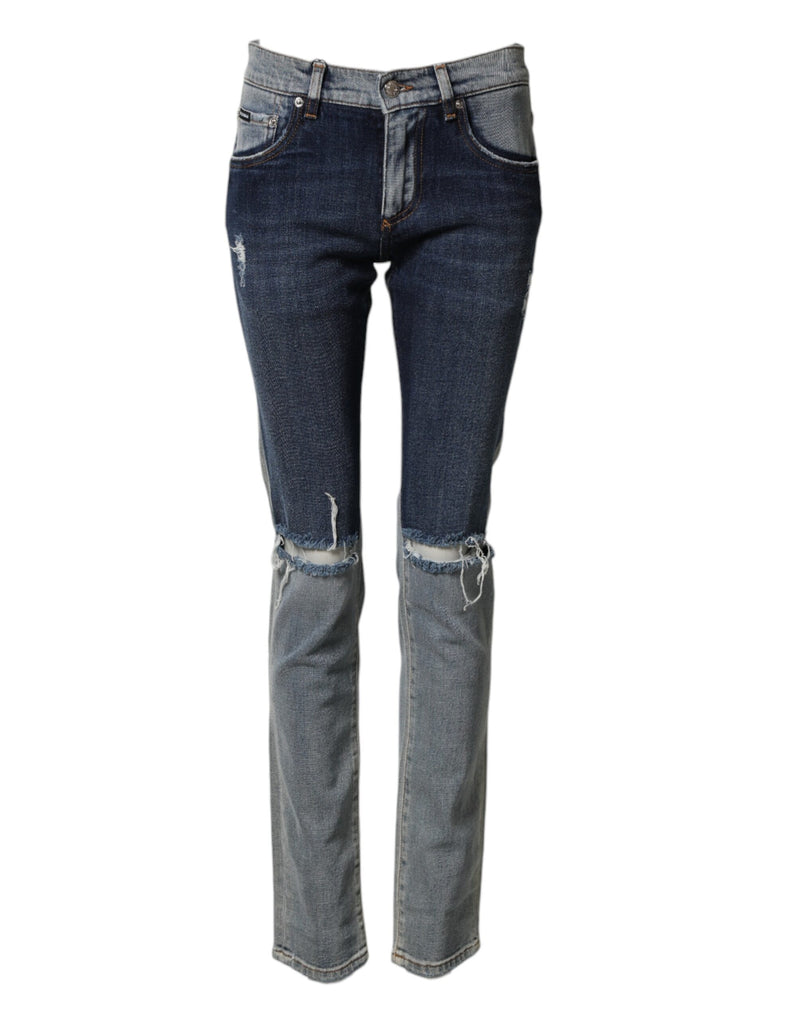 Jeans skinny in cotone bicolore blu Dolce & Gabbana da uomo