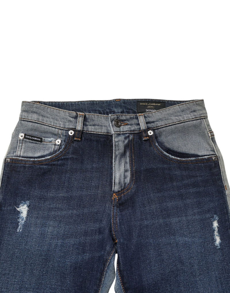 Jeans skinny in cotone bicolore blu Dolce & Gabbana da uomo