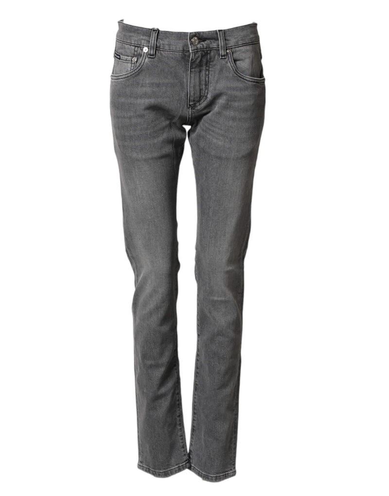 Vaqueros pitillo de algodón gris de tiro medio de Dolce & Gabbana