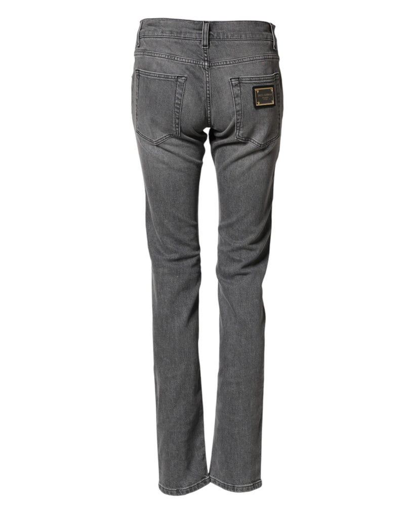 Vaqueros pitillo de algodón gris de tiro medio de Dolce & Gabbana