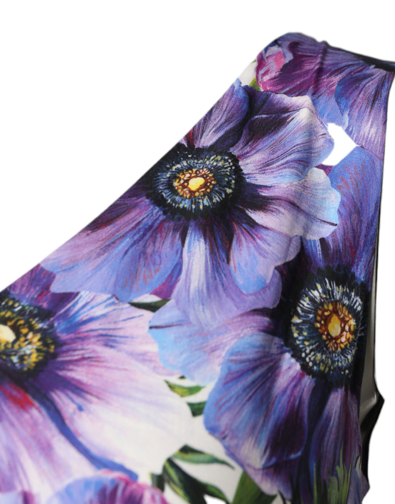 Abito midi plissettato con stampa di anemoni viola Dolce & Gabbana