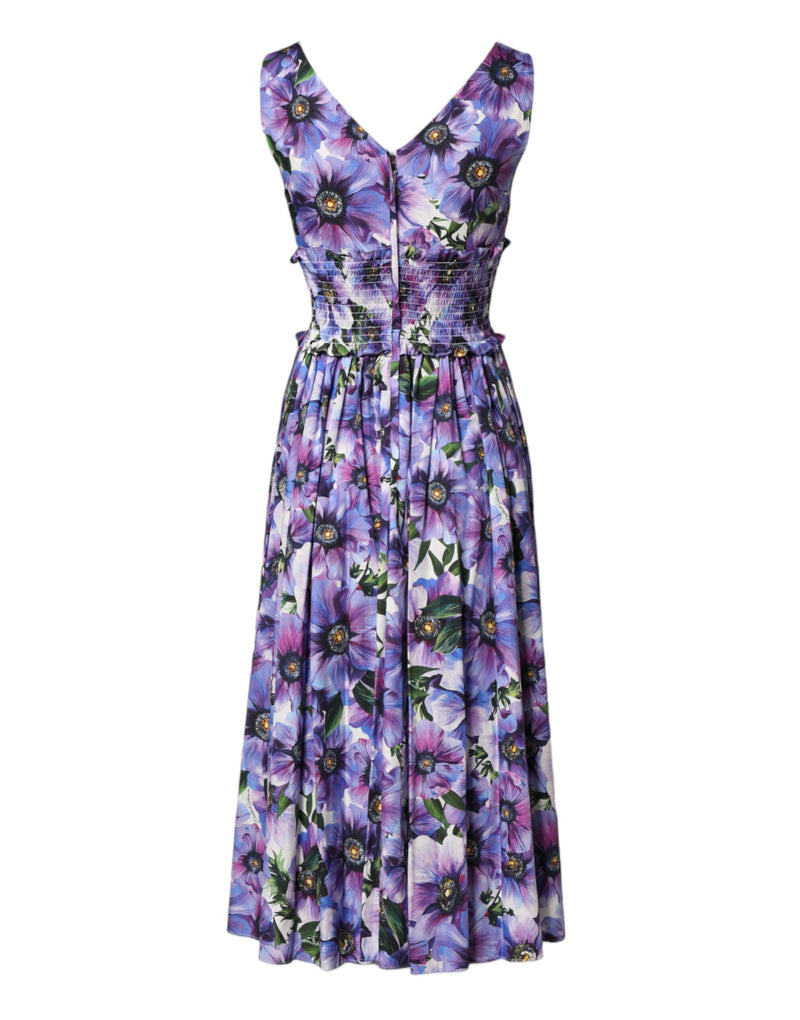 Abito midi plissettato con stampa di anemoni viola Dolce & Gabbana