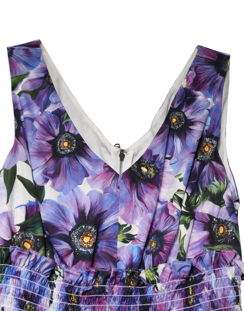Abito midi plissettato con stampa di anemoni viola Dolce & Gabbana