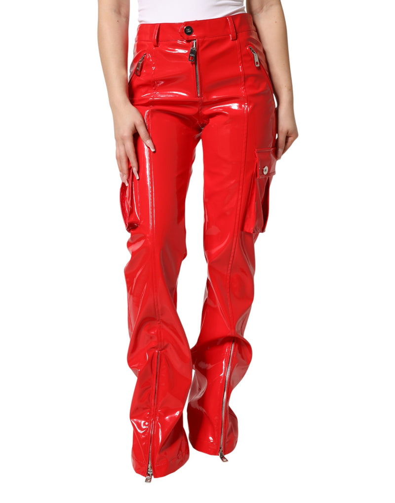 Pantaloni cargo a zampa Dolce & Gabbana in poliestere rosso lucido
