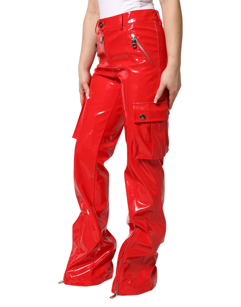 Pantaloni cargo a zampa Dolce & Gabbana in poliestere rosso lucido