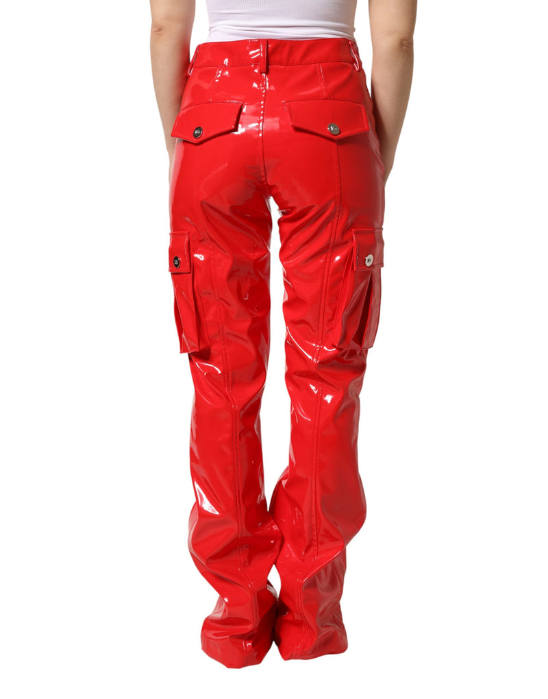 Pantaloni cargo a zampa Dolce & Gabbana in poliestere rosso lucido