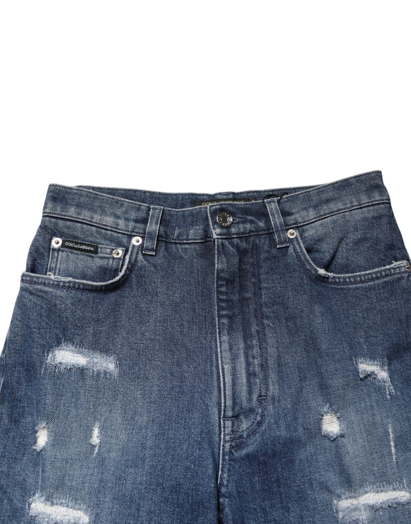 Jeans Dolce & Gabbana GRACE in denim blu slavato effetto used con logo