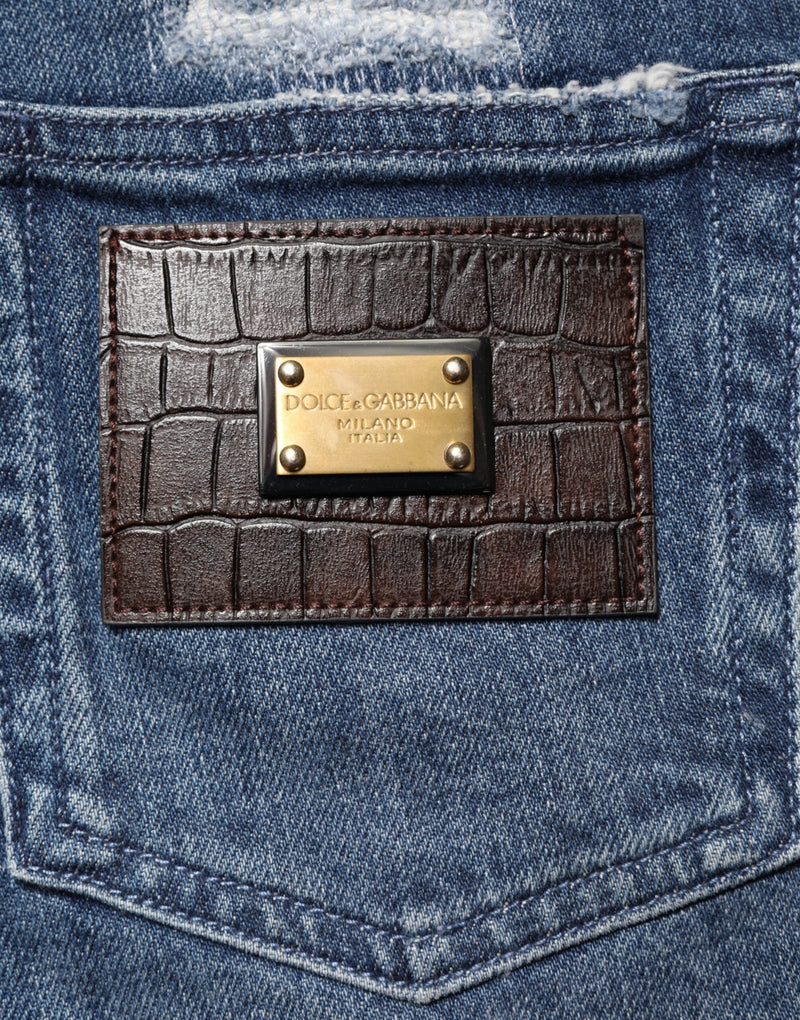 Jeans Dolce & Gabbana GRACE in denim blu slavato effetto used con logo