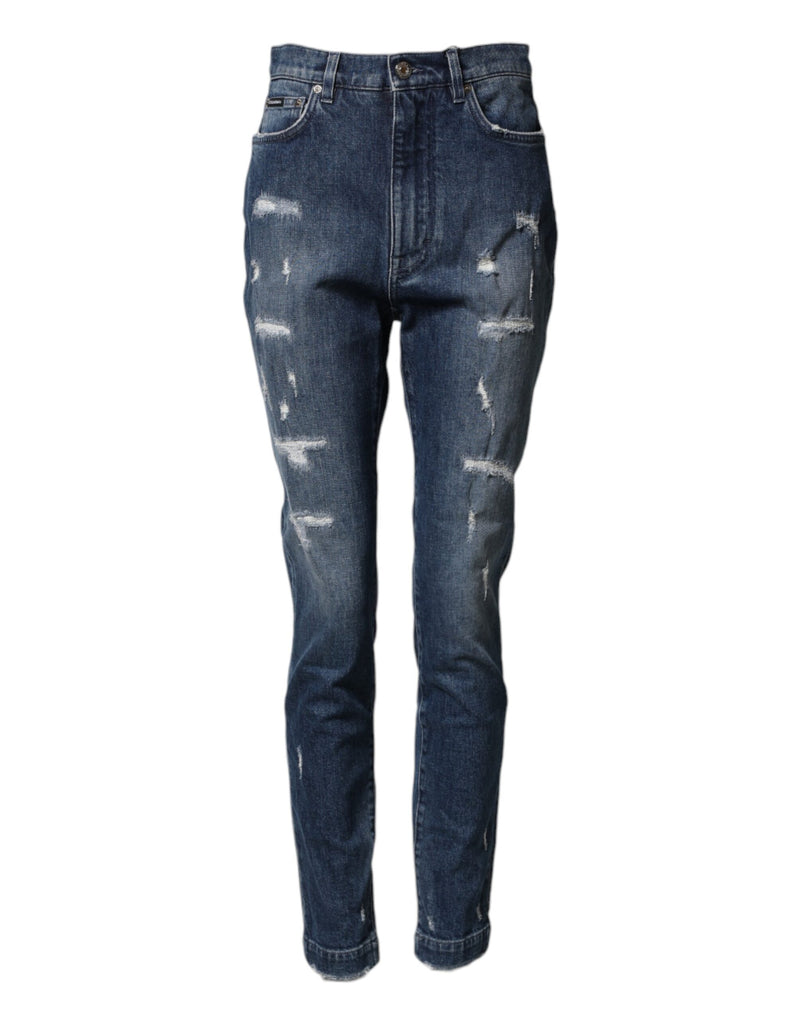 Jeans Dolce & Gabbana GRACE in denim blu slavato effetto used con logo