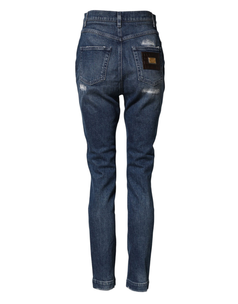 Jeans Dolce & Gabbana GRACE in denim blu slavato effetto used con logo