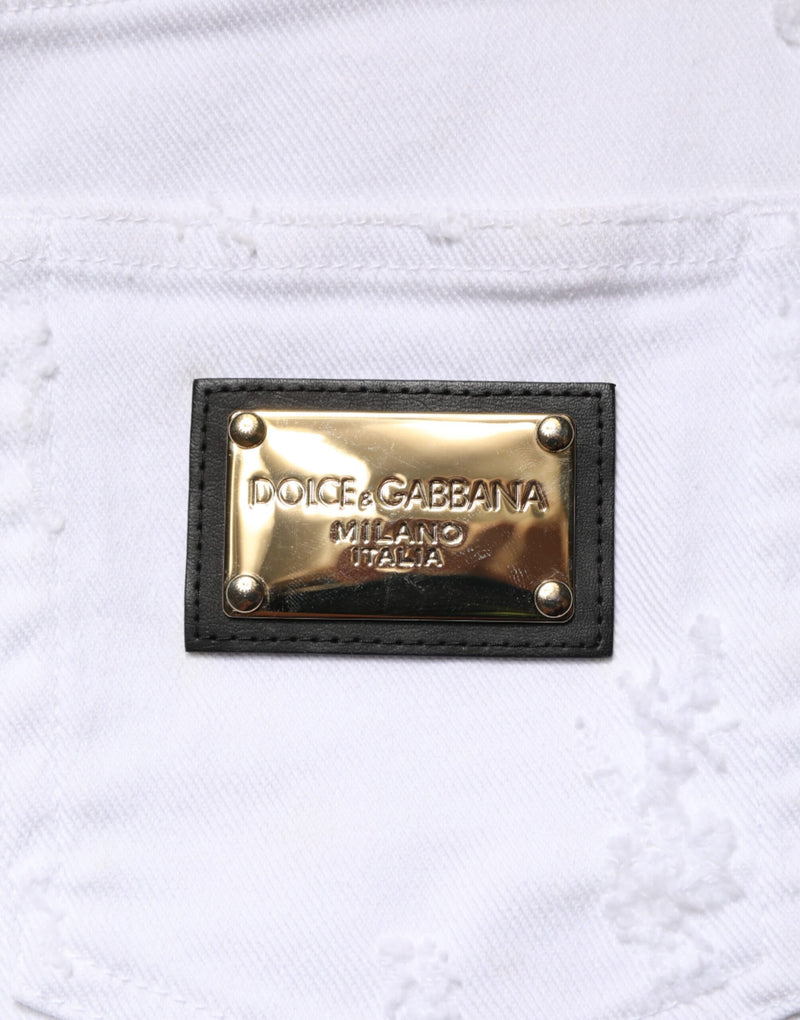 Dolce & Gabbana White Distressed High Waist Denim Jeans