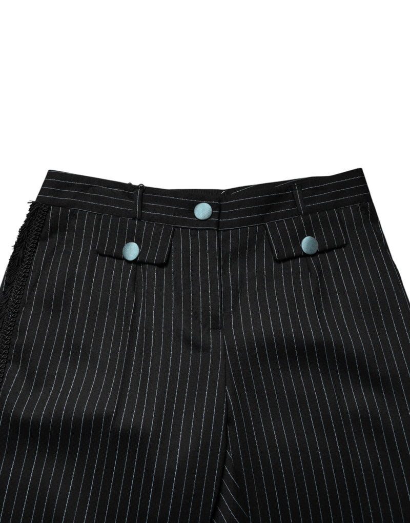 Dolce & Gabbana Black Wool Stripes Cropped Trouser Pants