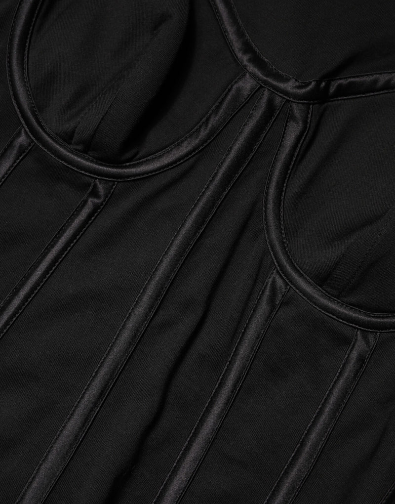 Dolce & Gabbana Black Cotton Bustier Corset Short Sleeves T-shirt