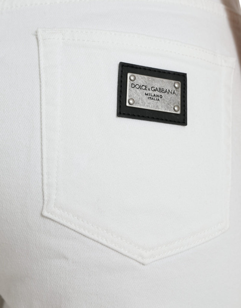 Dolce & Gabbana Wide Leg White Cotton Cropped Denim Jeans