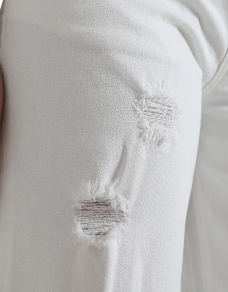 Dolce & Gabbana Wide Leg White Cotton Cropped Denim Jeans