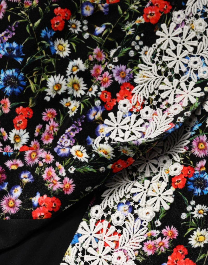 Minifalda negra de talle alto en algodón con encaje floral de Dolce & Gabbana