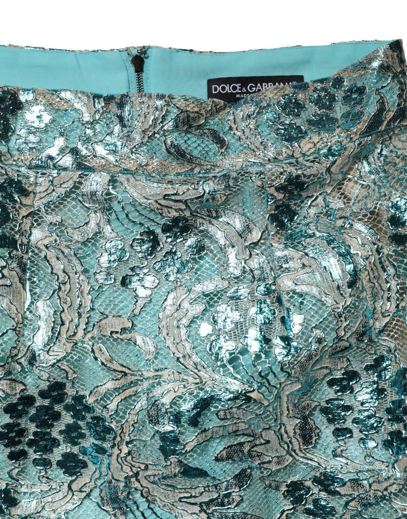 Mini-jupe taille haute en brocart bleu à fleurs Dolce & Gabbana