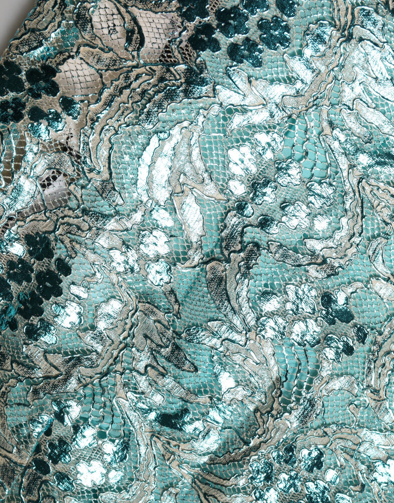 Mini-jupe taille haute en brocart bleu à fleurs Dolce & Gabbana