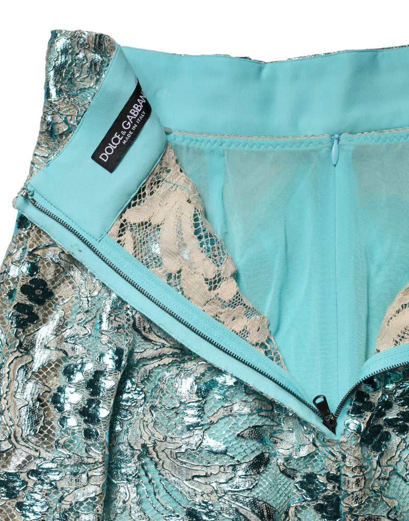 Mini-jupe taille haute en brocart bleu à fleurs Dolce & Gabbana
