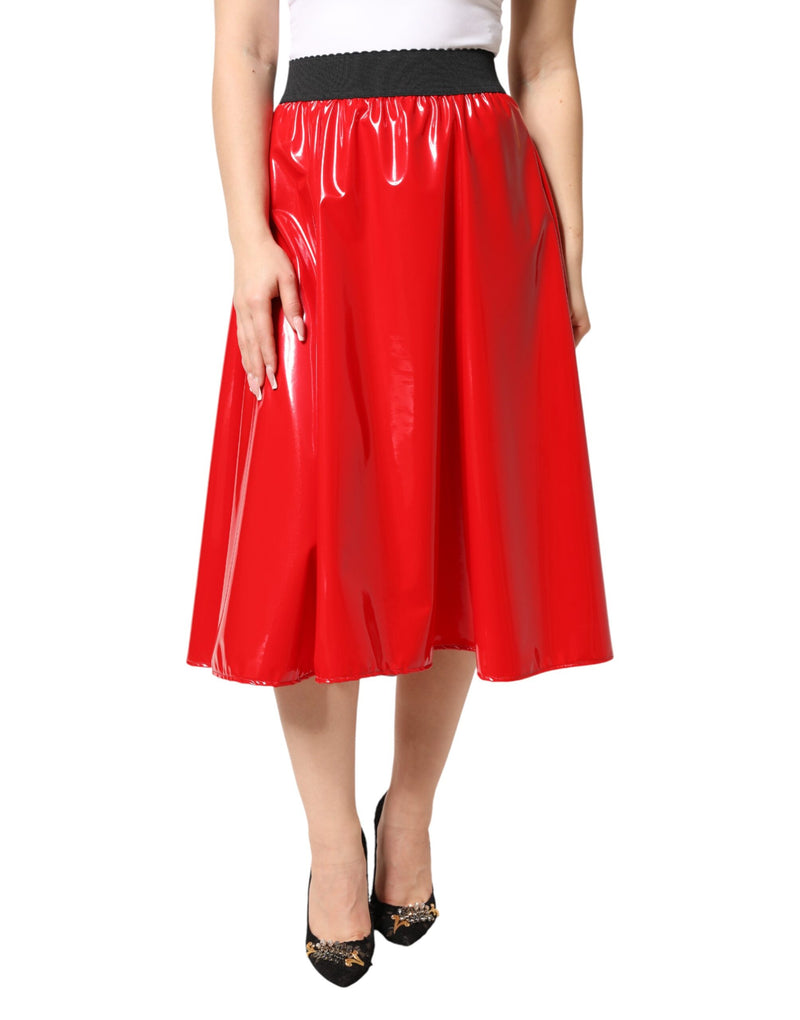 Falda midi roja brillante en poliéster de Dolce & Gabbana